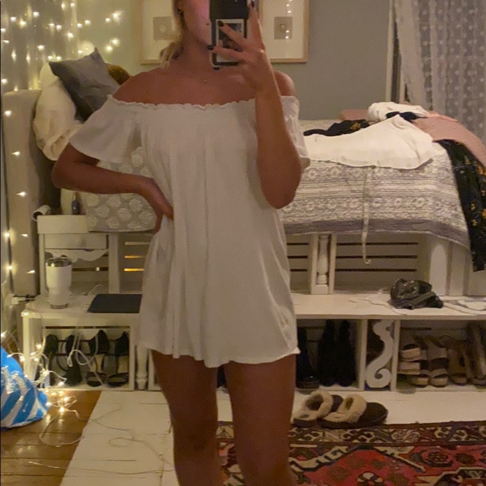 White beach cover up off the shoulder